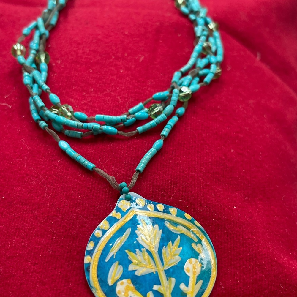 Turquoise Beaded Necklace with Floral Pendant